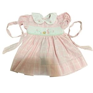 Vintage House of Hatten Pink Smocked Dress Plaid Peterpan Collar Easter Spring